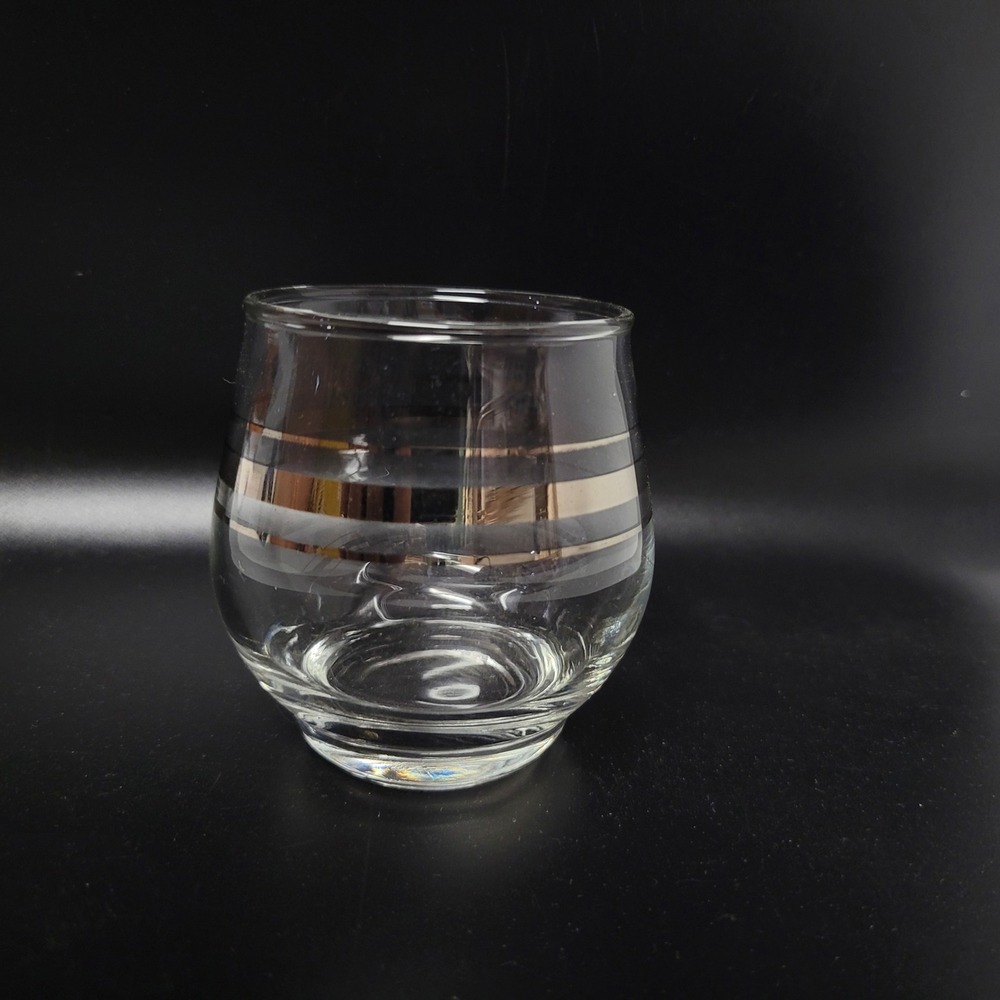 Dorothy Thorpe Brandy Cordial Glass Triple Band Silver MCM Vintage Barware